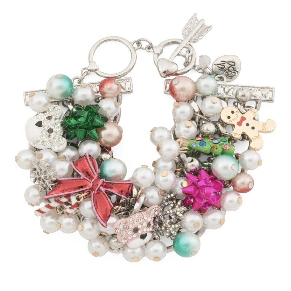 Betsey Johnson Festive Holiday Christmas Charms Statement Bracelet